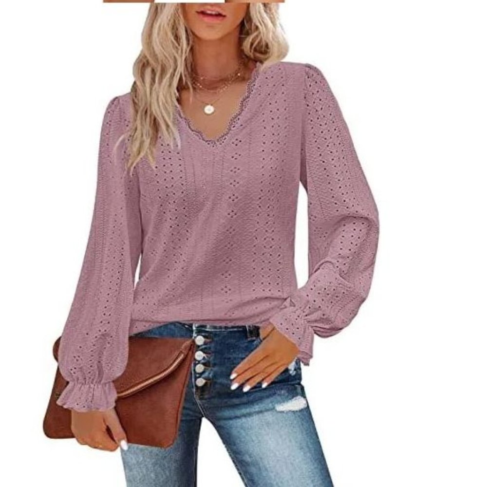 Women's Clothing Elegant Simplicity Hollow Out V-Neck Tops